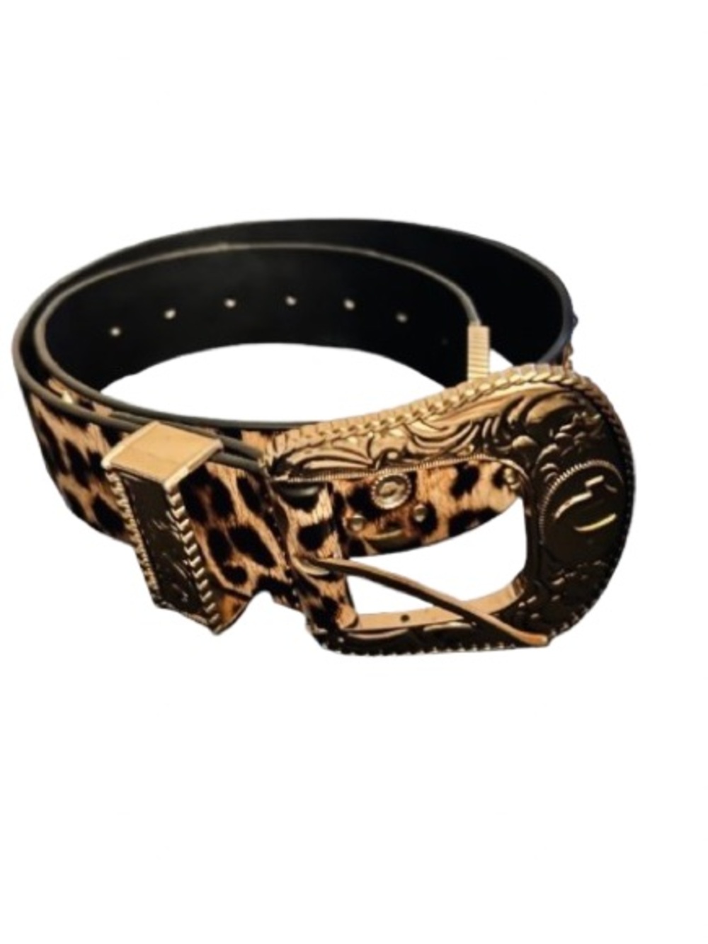 Vegan Bling Leopard Cheetah Belt Small Medium Western Faux Leather Rhinestones